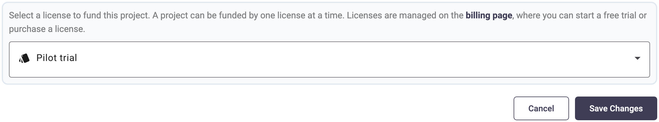 A trial chosen on the Funding tab, with the Save Changes button