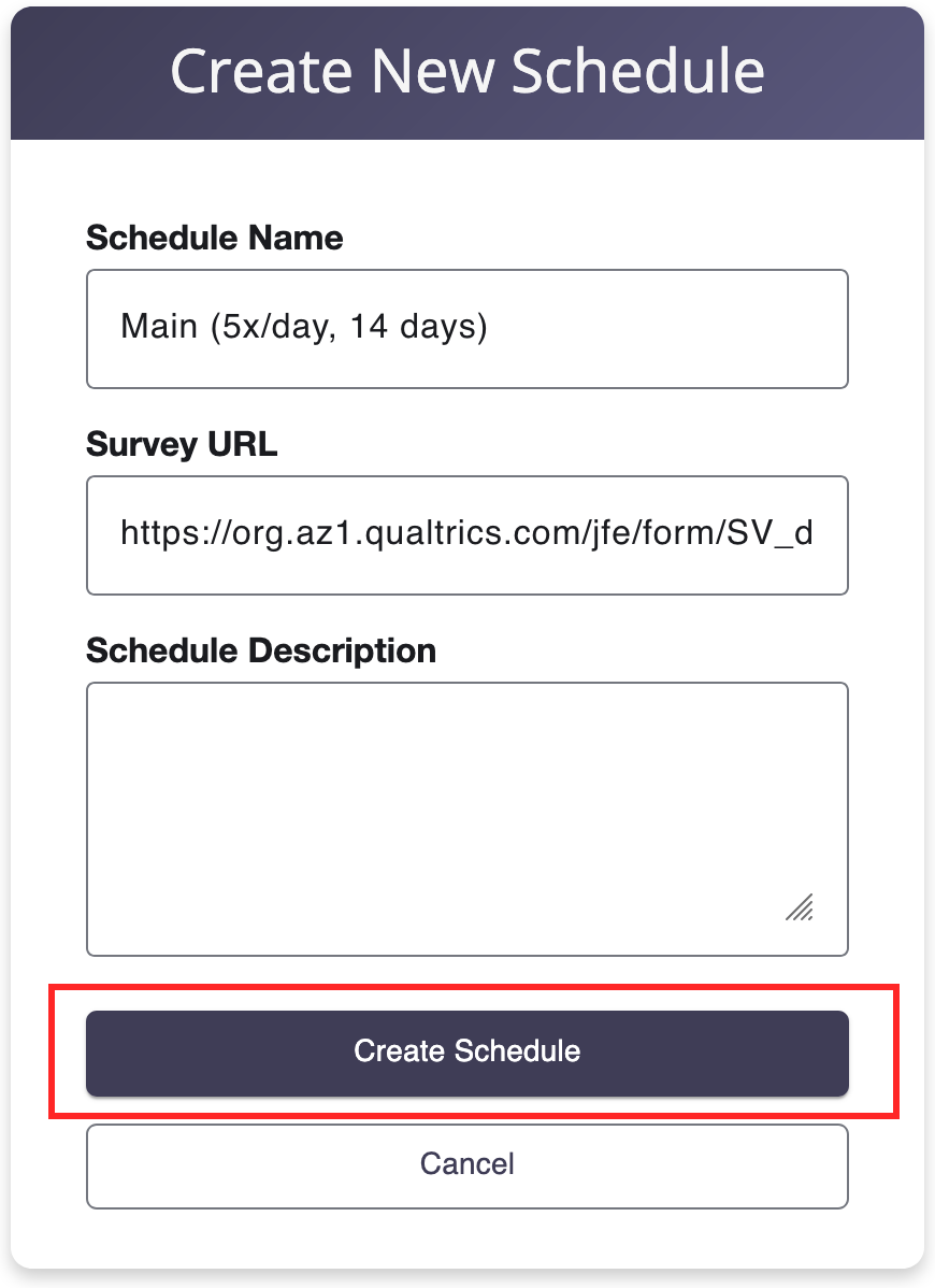 Create Schedule Button