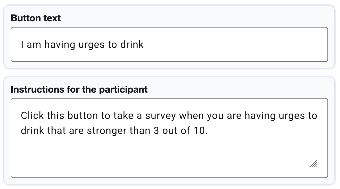 Participant Initiated ping button creation fields