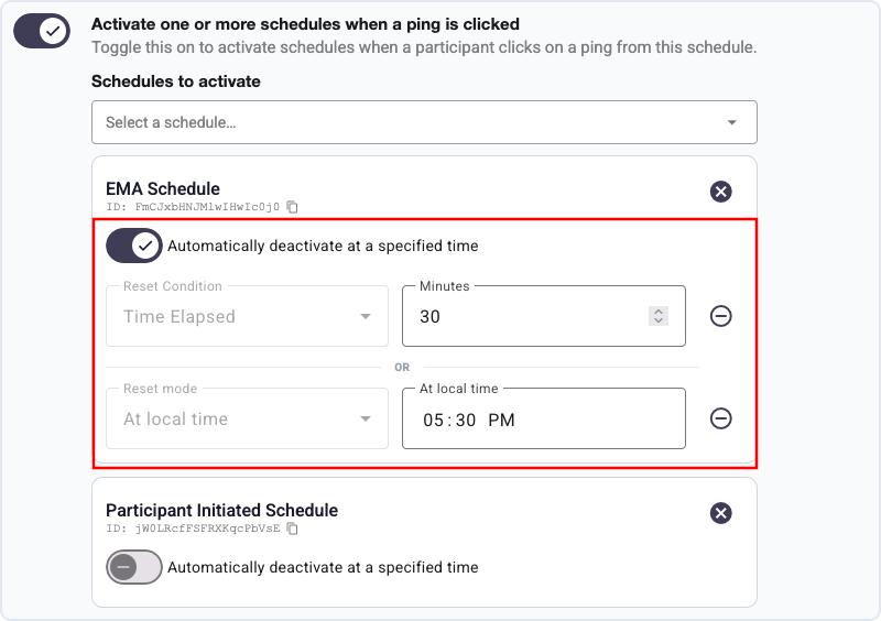 Dynamic Triggers Activation Toggled On and Reset Parameters Selected