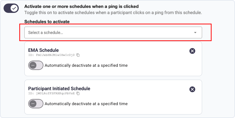 Dynamic Triggers Activation Toggled On and Schedules Selected
