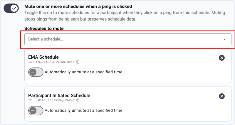 Dynamic Triggers Mute Toggled On and Schedules Selected