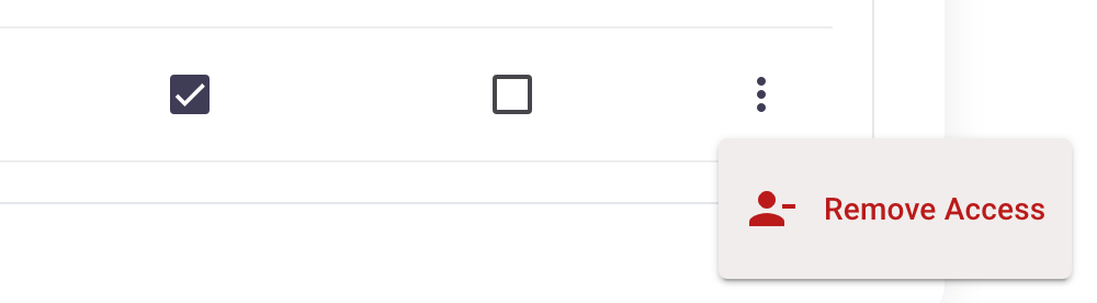 The Remove Access option in a researcher's row menu