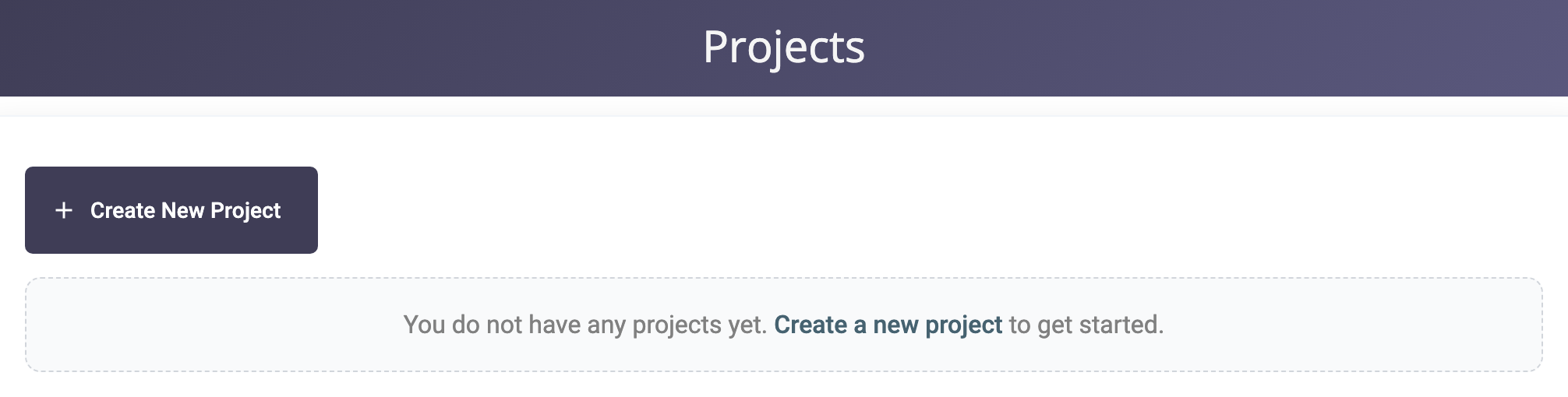 The Create New Project button on the Projects page