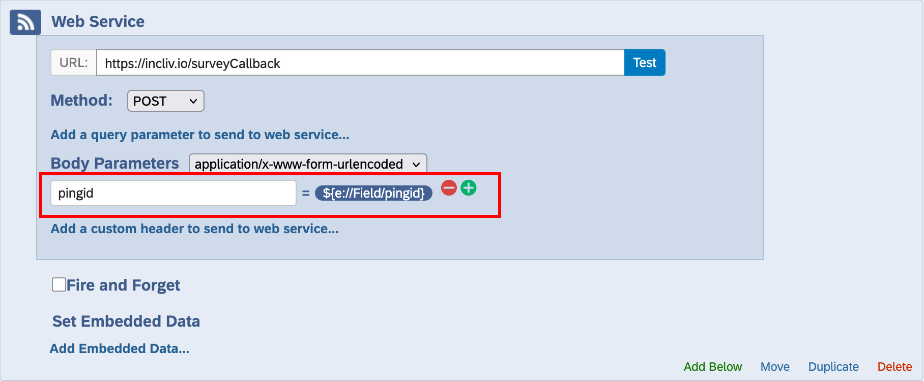 Qualtrics Web Service Body Params Ping ID