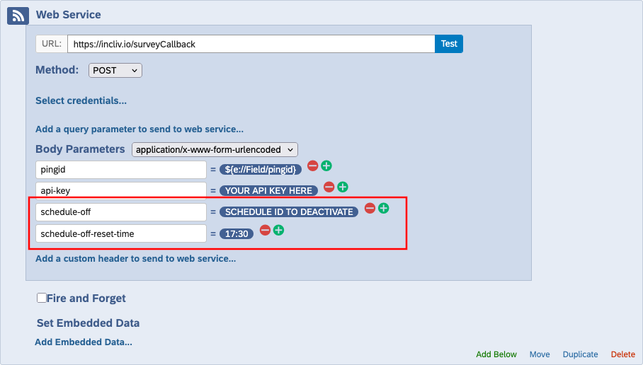 Qualtrics Web Service Schedule Off Reset Time