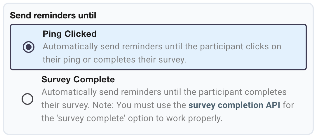 Send reminders when ping clicked is selected