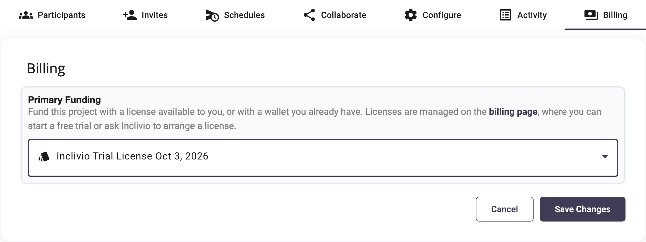 A trial chosen as Primary Funding on a study's Billing tab